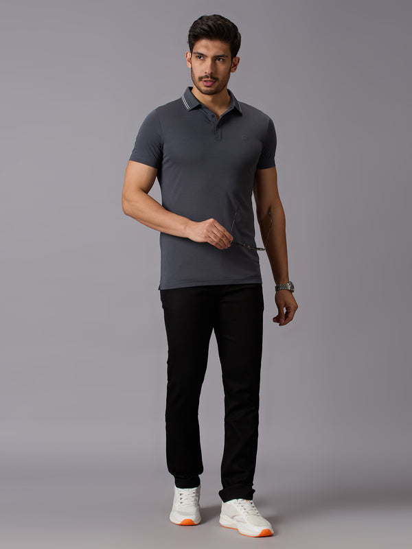Men's Dark Grey Solid Slim Fit T-Shirts