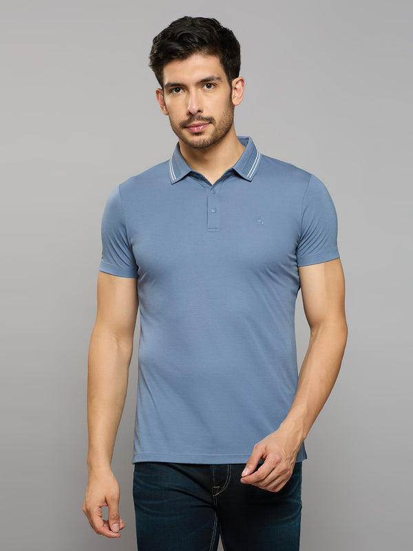 Men's Blue Solid Slim Fit T-Shirts