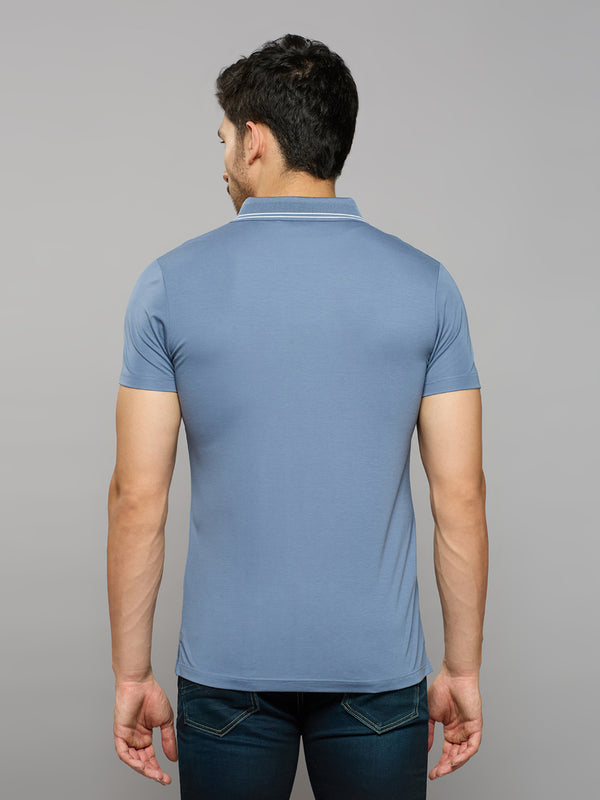 Men's Blue Solid Slim Fit T-Shirts