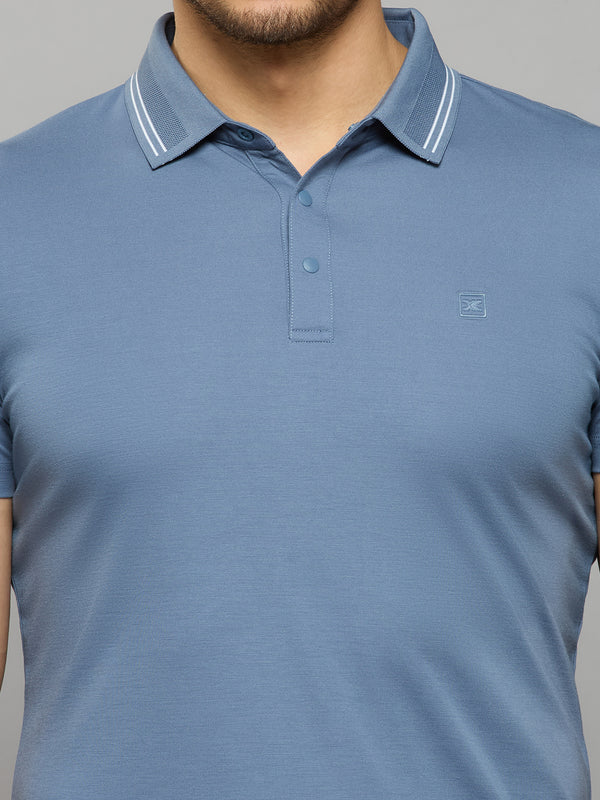 Men's Blue Solid Slim Fit T-Shirts