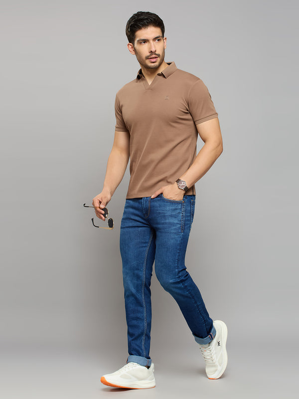 Men's Brown Solid Slim Fit T-Shirts