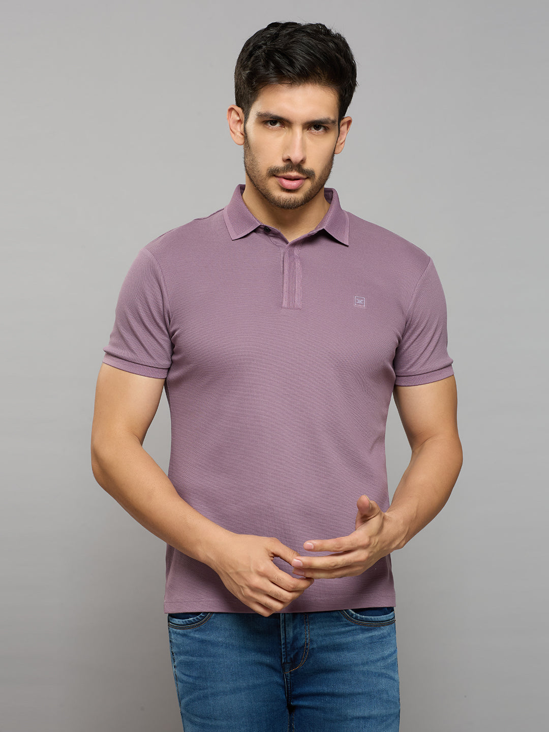 Men's Lilac Solid Slim Fit T-Shirts