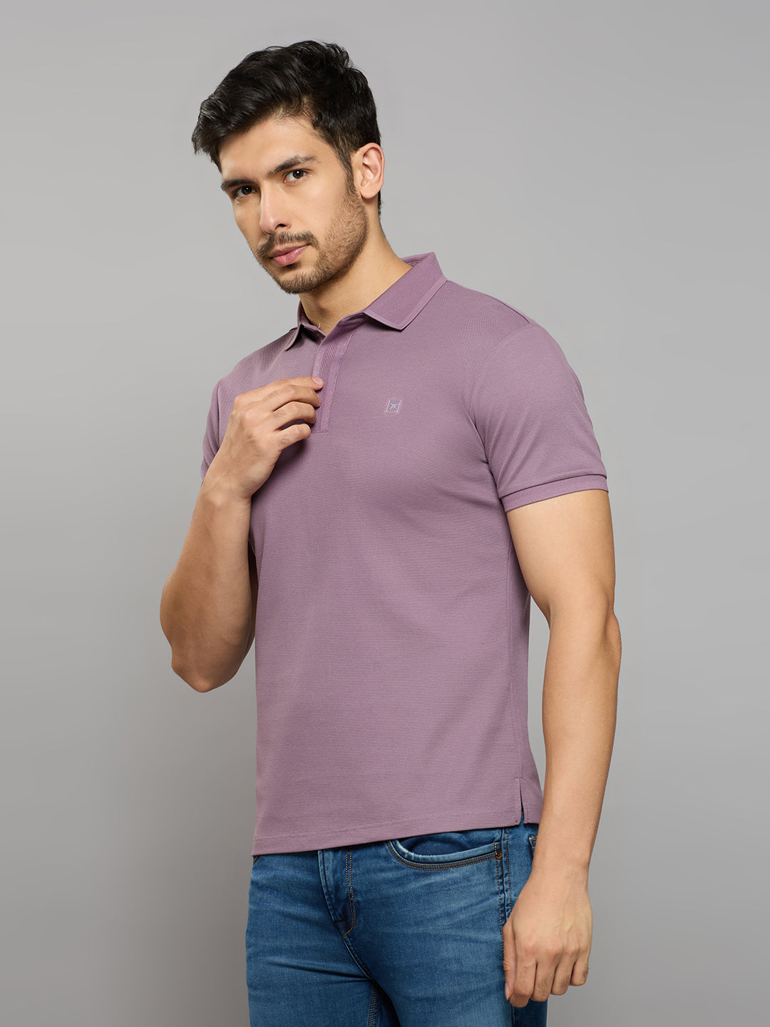 Men's Lilac Solid Slim Fit T-Shirts