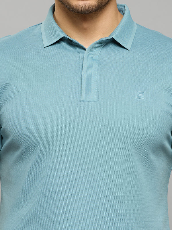 Men's Blue Solid Slim Fit T-Shirts