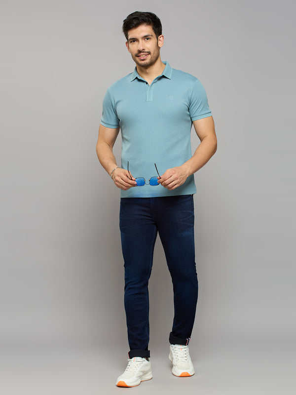 Men's Blue Solid Slim Fit T-Shirts