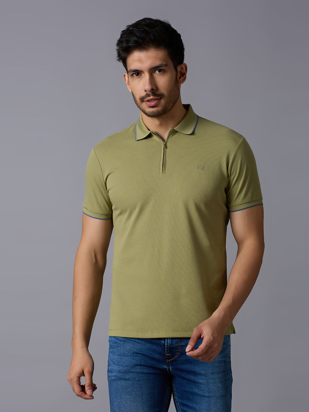 Men's Light Olive Solid Slim Fit T-Shirts