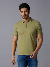 Men's Light Olive Solid Slim Fit T-Shirts
