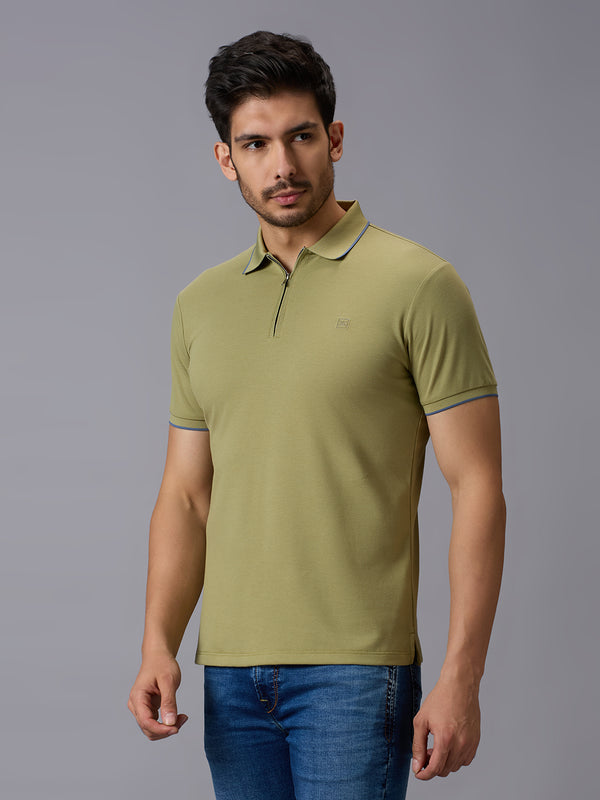 Men's Light Olive Solid Slim Fit T-Shirts