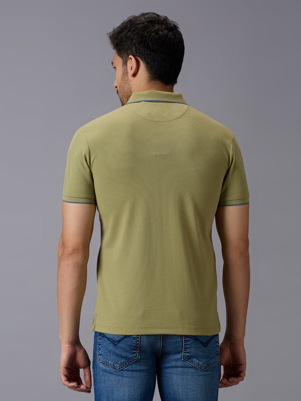 Men's Light Olive Solid Slim Fit T-Shirts