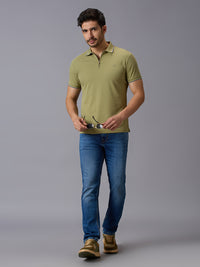 Men's Light Olive Solid Slim Fit T-Shirts