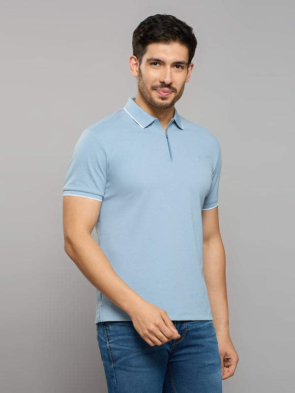Men's Blue Solid Slim Fit T-Shirts