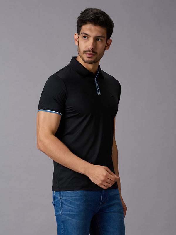 Men's Black Solid Slim Fit T-Shirts