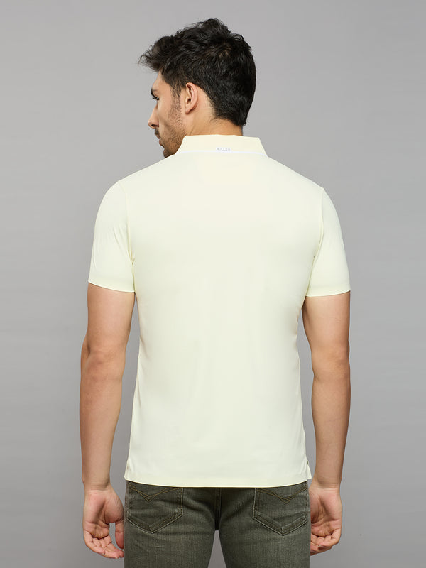 Men's Light Yellow Solid Slim Fit T-Shirts