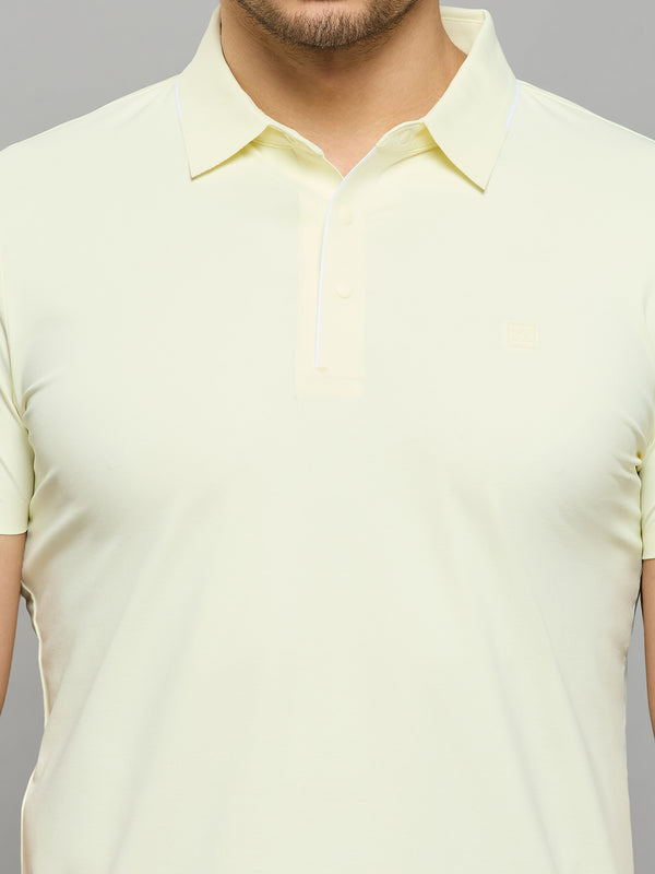 Men's Light Yellow Solid Slim Fit T-Shirts
