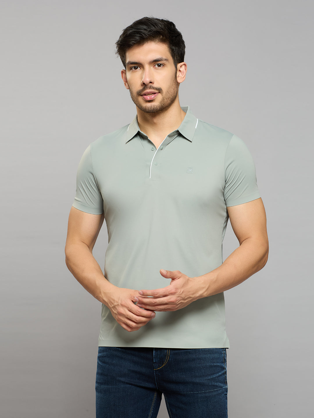 Men's Grey Solid Slim Fit T-Shirts