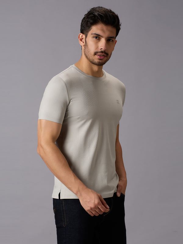 Men's Light Grey Solid Slim Fit T-Shirts