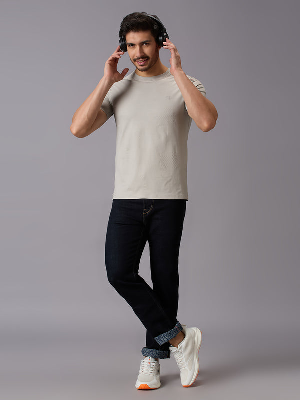Men's Light Grey Solid Slim Fit T-Shirts