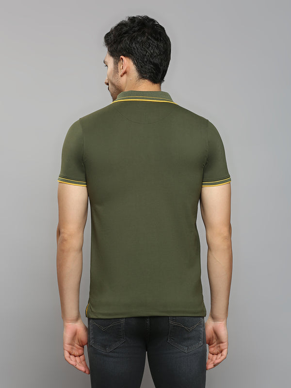Men's Olive Solid Slim Fit T-Shirts