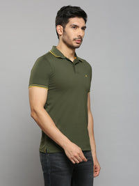 Men's Olive Solid Slim Fit T-Shirts