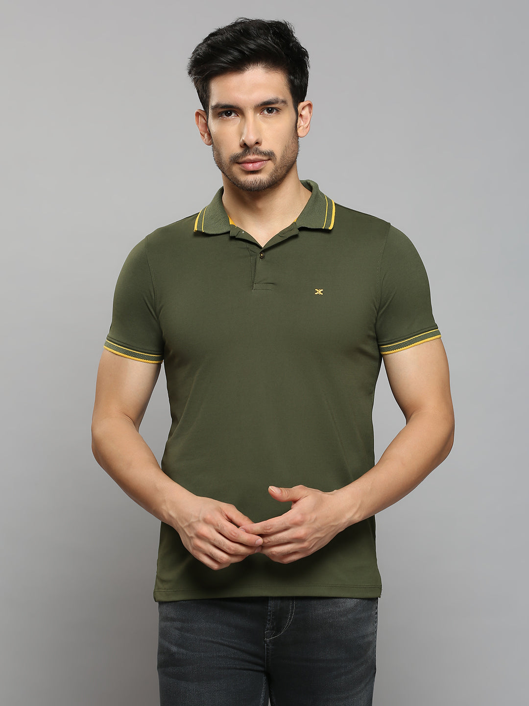 Men's Olive Solid Slim Fit T-Shirts