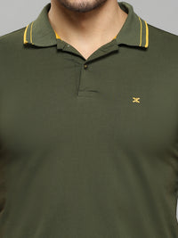 Men's Olive Solid Slim Fit T-Shirts