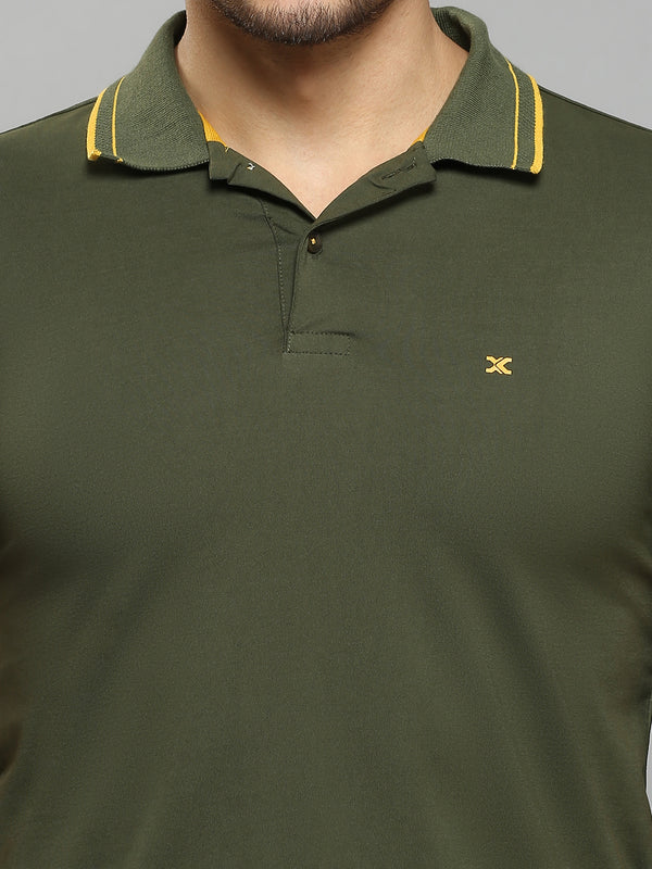 Men's Olive Solid Slim Fit T-Shirts
