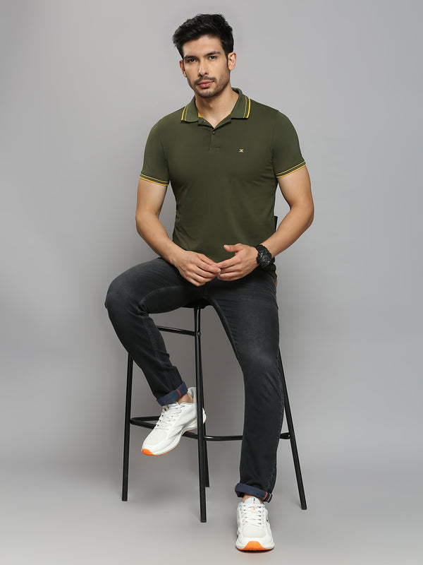 Men's Olive Solid Slim Fit T-Shirts