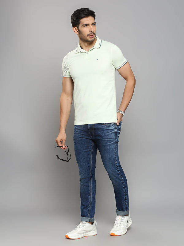 Men's Light Green Solid Slim Fit T-Shirts