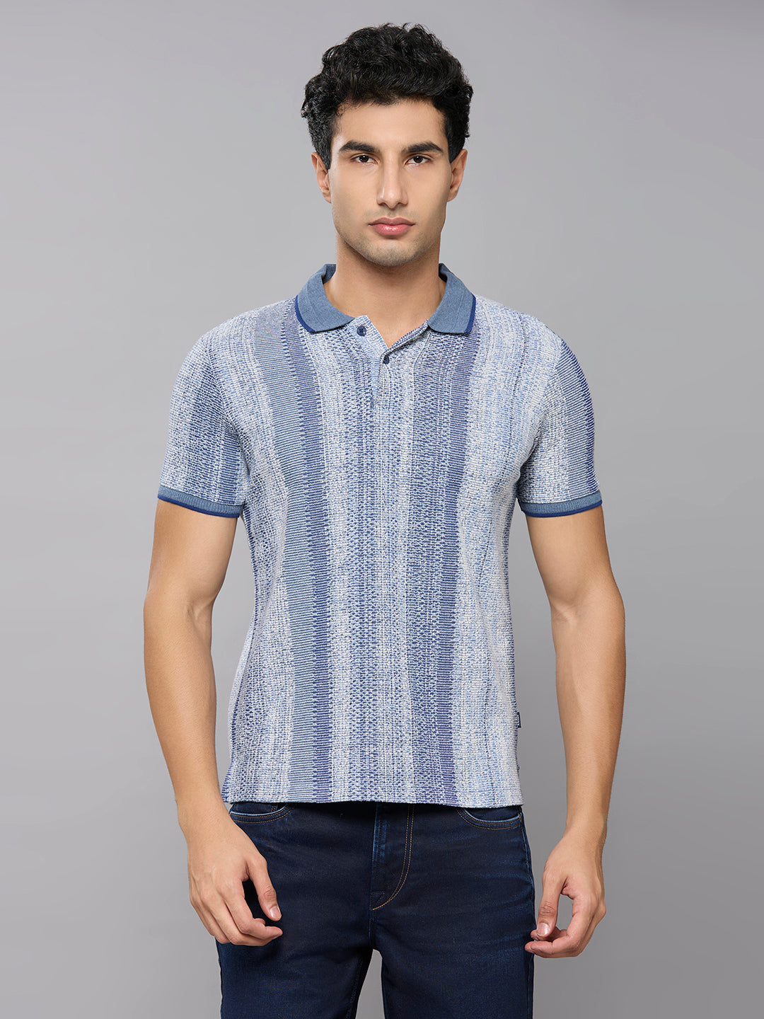 Men's Blue Striped Slim Fit T-Shirts