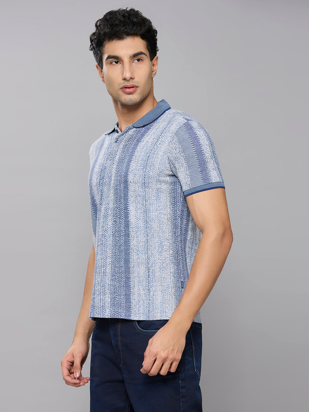 Men's Blue Striped Slim Fit T-Shirts