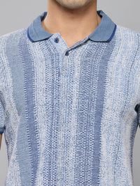 Men's Blue Striped Slim Fit T-Shirts