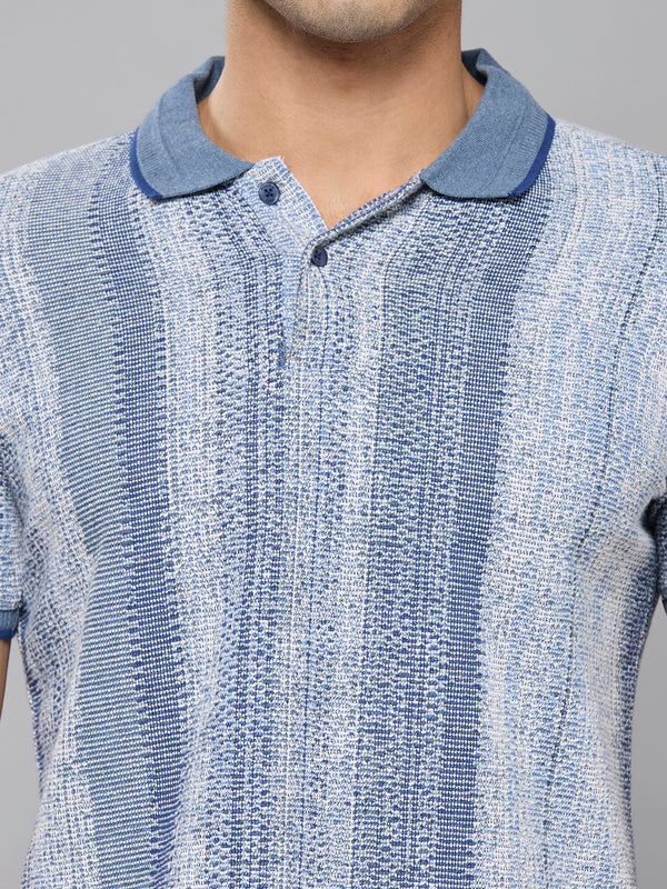 Men's Blue Striped Slim Fit T-Shirts