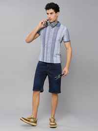 Men's Blue Striped Slim Fit T-Shirts