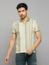 Men's Beige Striped Slim Fit T-Shirts