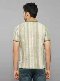 Men's Beige Striped Slim Fit T-Shirts