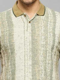 Men's Beige Striped Slim Fit T-Shirts