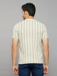 Men's Beige Striped Slim Fit T-Shirts