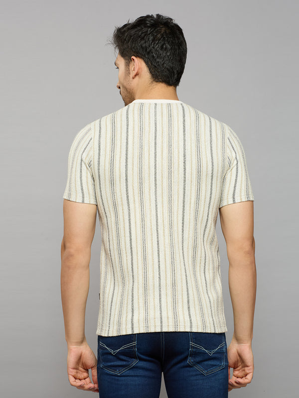 Men's Beige Striped Slim Fit T-Shirts