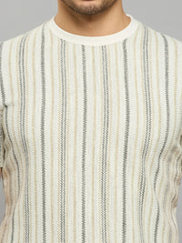 Men's Beige Striped Slim Fit T-Shirts