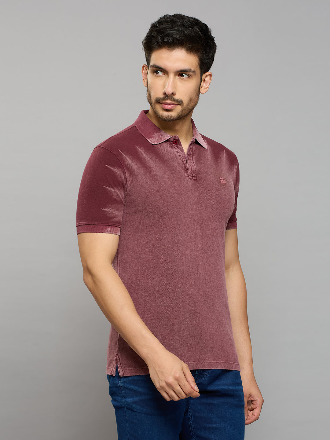 Men's Maroon Printed Slim Fit T-Shirts