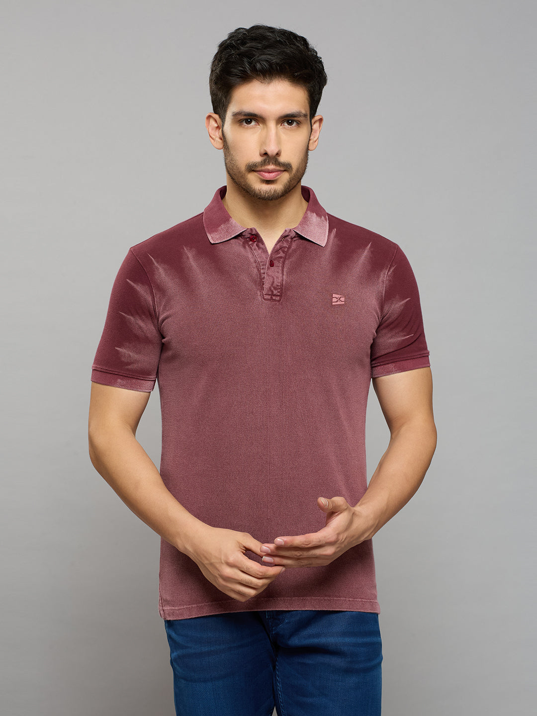 Men's Maroon Printed Slim Fit T-Shirts