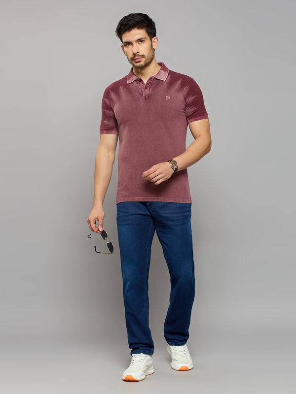 Men's Maroon Printed Slim Fit T-Shirts