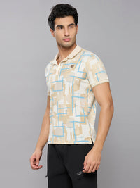 Men's Beige Printed Slim Fit T-Shirts