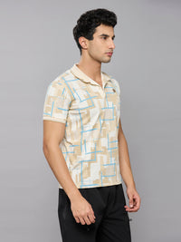 Men's Beige Printed Slim Fit T-Shirts