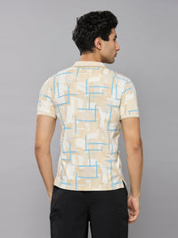 Men's Beige Printed Slim Fit T-Shirts