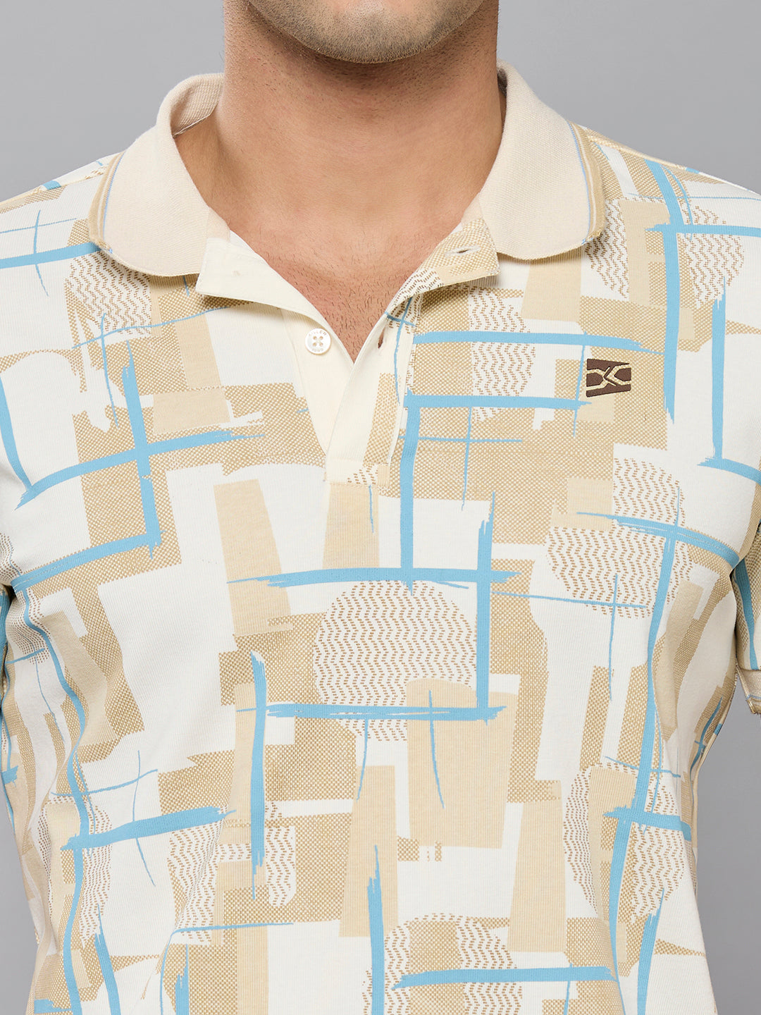 Men's Beige Printed Slim Fit T-Shirts
