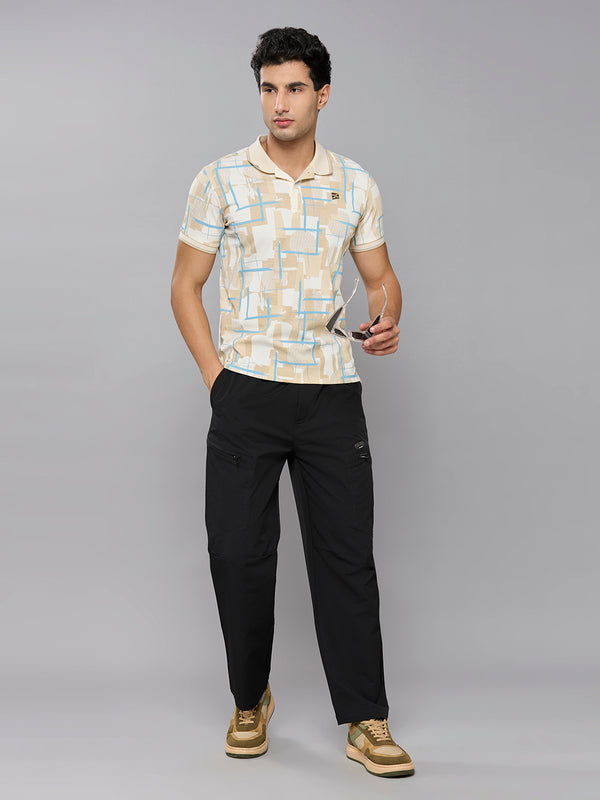 Men's Beige Printed Slim Fit T-Shirts
