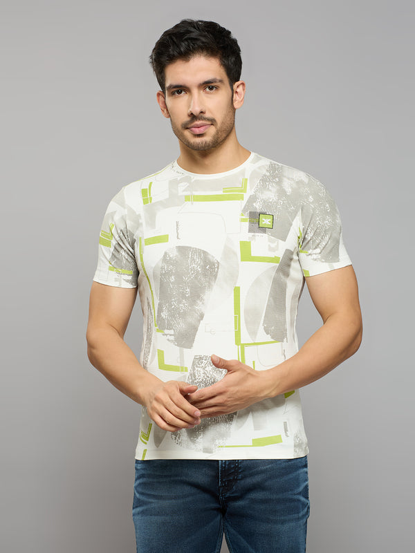 Men's White Printed Slim Fit T-Shirts