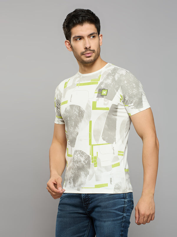 Men's White Printed Slim Fit T-Shirts