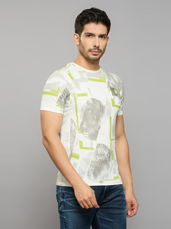 Men's White Printed Slim Fit T-Shirts